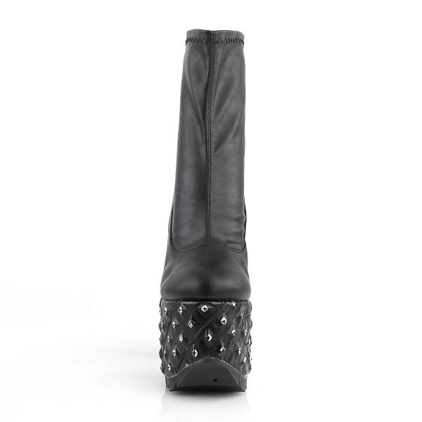Demonia Women's Cramps-110 Platform Ankle Boots - Black Vegan Leather D2094-18US Clearance